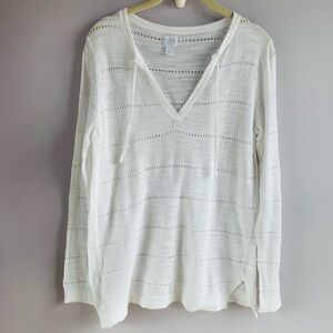 Ny & Co Soho Lightweight V Neck Top White Beach Vacation Soft Casual EUC Small